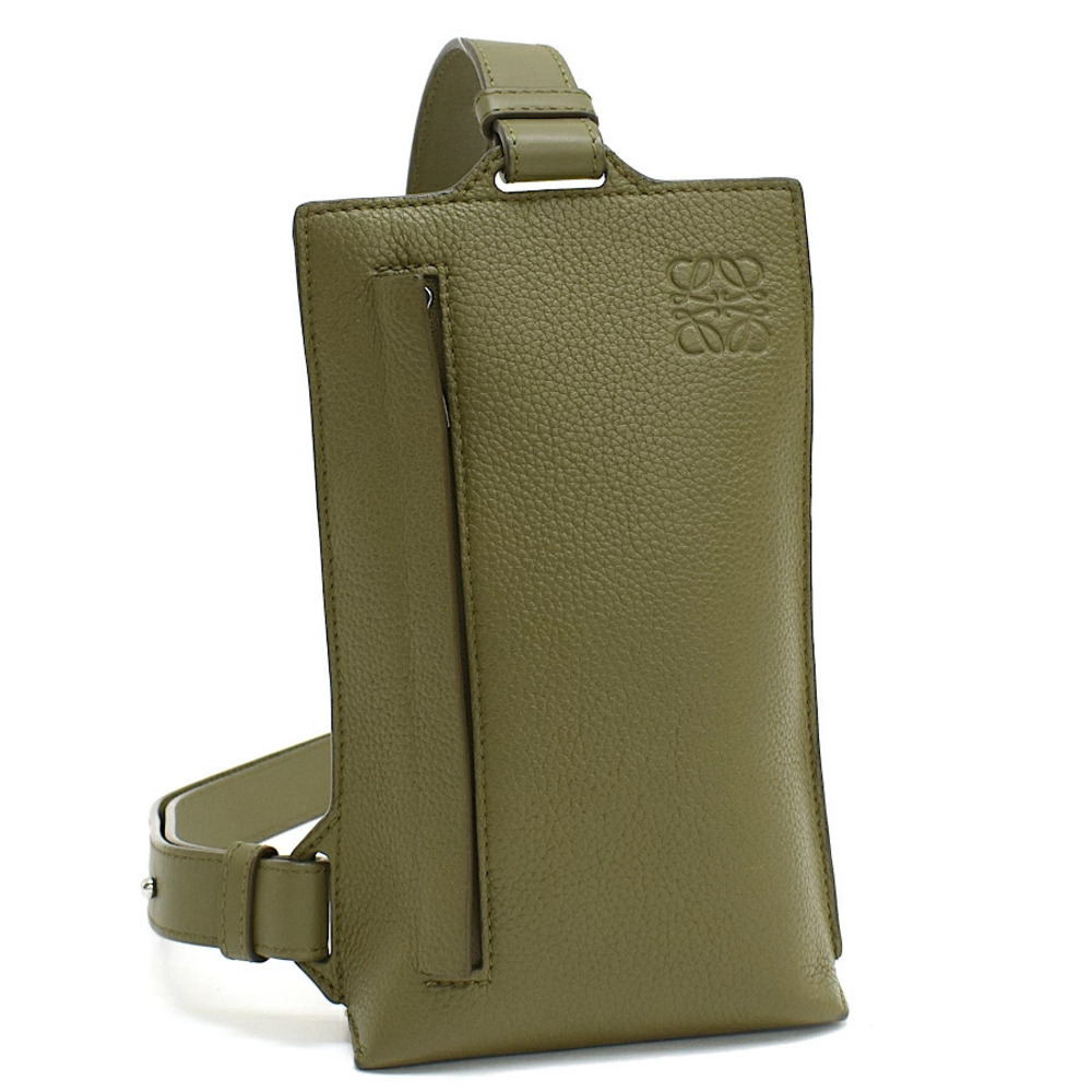 Loewe Vertical T Pocket Sling Bag Body Anagram Leather Olive Green
